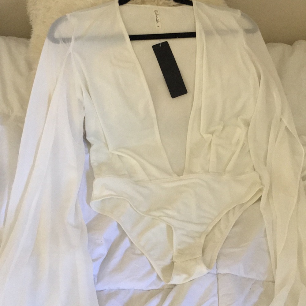 White Deep-V Body Suit